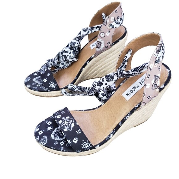 Steve Madden Shoes - Steve Madden Womens Implore Espadrille Wedge Sandals Bandana Leg Tie Open Toe 8